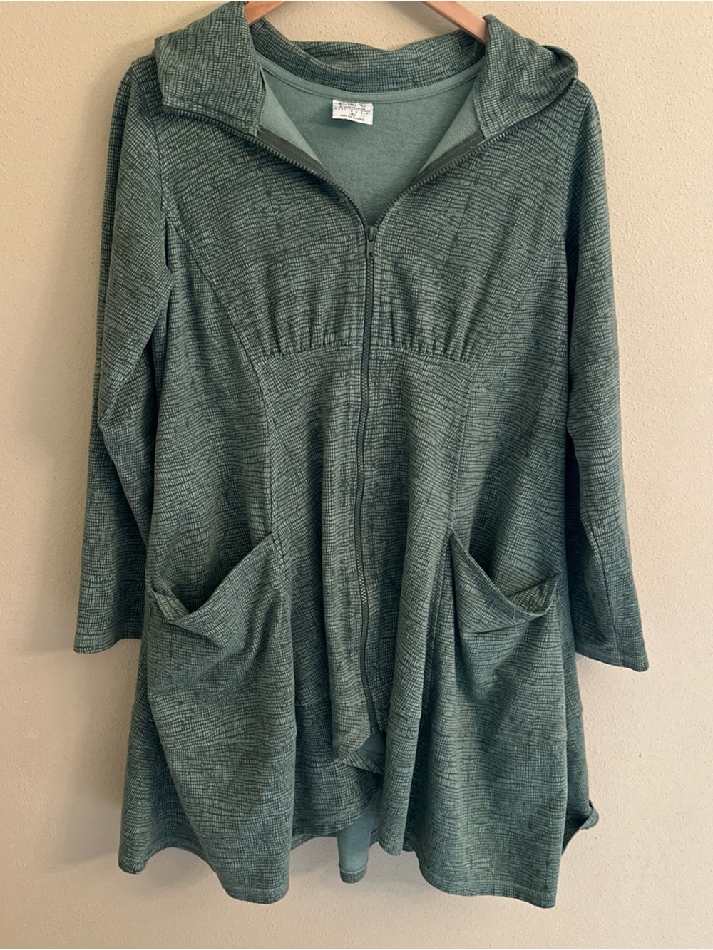 CMC Color Me Cotton Green Zip Jacket Womens Small Artsy Boho Lagenlook Comfy